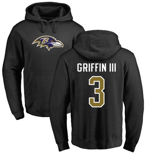 Men Baltimore Ravens Black Robert Griffin III Name and Number Logo NFL Football 3 Pullover Hoodie Sweatshirt